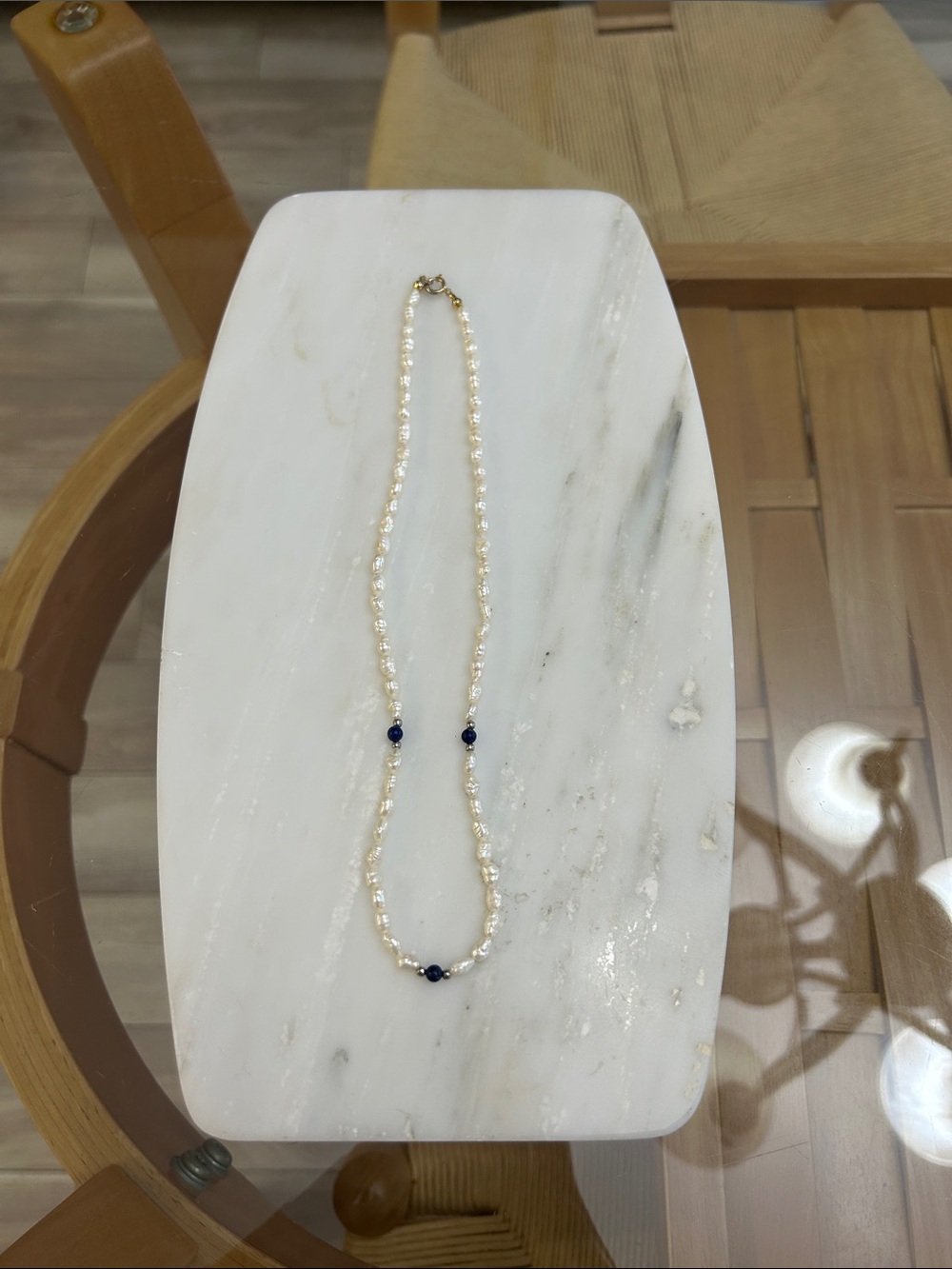 Freshwater Pearl Necklace with Navy Accent Beads - Women Jewelry